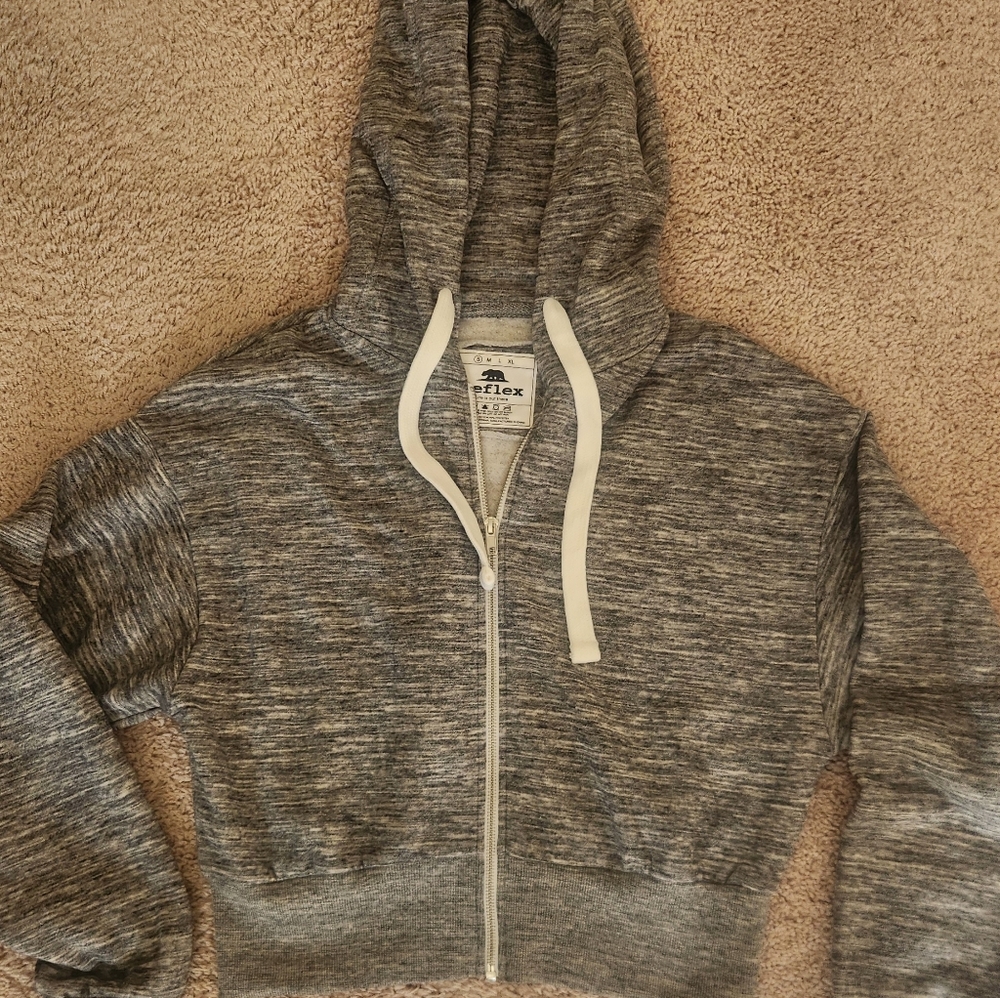 Reflex Full Zip Up Jacket Heather Gray Hoodie with White Accents Size Small